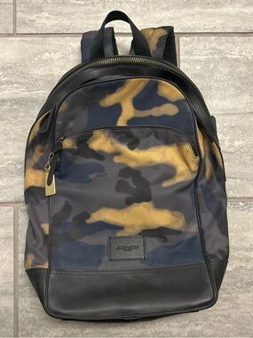 Coach Men’s Navy and Mustard Camo Backpack
